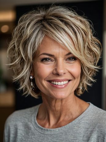 Modèle de coupe pixie rock et moderne pour femme de 50 ans aux cheveux poivre et sel