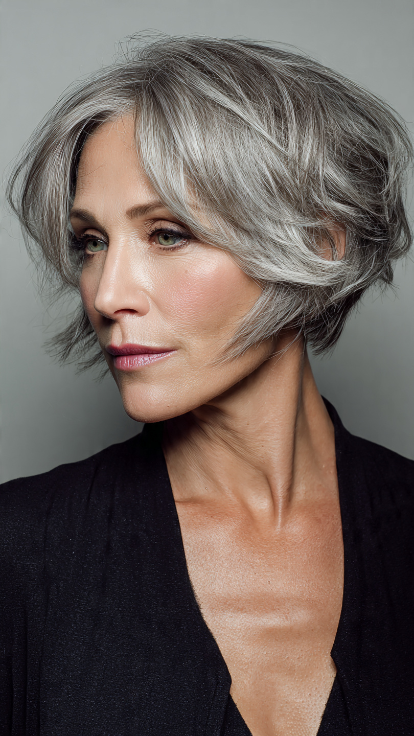 Dégradé effilé avec frange longue et volume naturel