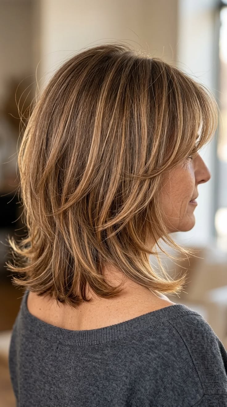 Cheveux fins châtain clair avec reflets miel